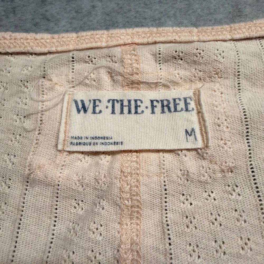 We The Free Free People Henley Top Peach Pointelle Ruched Sleeve Cotton Medium